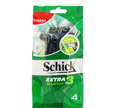 Бритвенный станок однораз schick Extra lli Sensitive 3+1шт 7003042t (4027800304202)