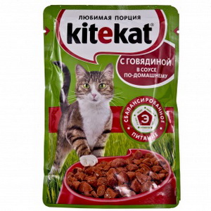 4011100978713 - Полнорационный консервированный корм "Kiteket" Для взрослых кошек, с говядиной в соусе по-домашнему , 100г