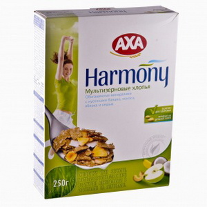4820008121028 - Хлопья "Harmony" мультизерновые витаминизированные с фруктами и орехами (кокос, банан, яблоко, кешью) 