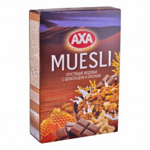 4820008121097 - Мюсли "AXA" хрустящие медовые с шоколадом и орехами (кешью, шоколад, миндаль, мед)