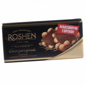 4823005309031 - Черный шоколад с целыми лесными орехами "ЭКСТРАЧЕРНЫЙ" "ROSHEN CLASSIC", 100 г.