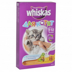 5000159370554 - Корм для котят "Whiskas" вкусные подушечки с молоком аппетитное ассорти с индейкой и морковью, 400 г