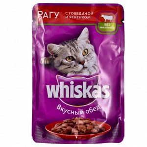 5000159373272 - Полнорационный корм для кошек Whiskas, вкусный обед - рагу с говядиной и ягненком, 100г.
