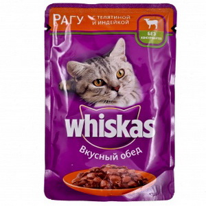 5000159373296 - Полнорационный корм для кошек Whiskas, вкусный обед - рагу с телятиной и индейкой, 100г.