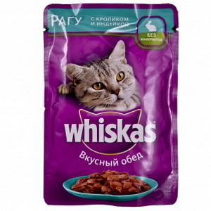 5000159373357 - Полнорационный корм для кошек Whiskas, вкусный обед - рагу с кроликом и индейкой, 100г.