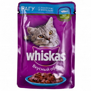 5000159373371 - Полнорационный консервированный корм для взрослых кошек "Whiskas" Вкусный обед, рагу с лососем и форелью, 100г