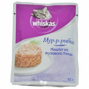 5000159394192 - Полнорационный консервированный корм Whiskas для взрослых кошек "Мур-р-рыбка" "Паштет из розового тунца", 85г