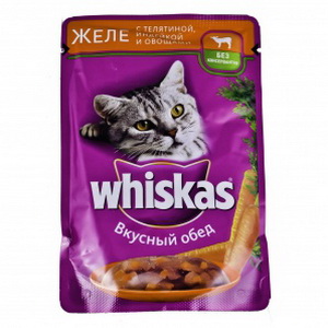 5000159404303 - Полнорационный консервированный корм "Whiskas" Для взрослых кошек, вкусный обед, желе с телятиной, индейкой и овощами , 100г