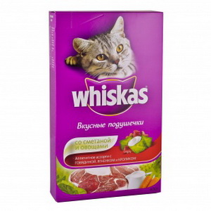 5000159414999 - Корм для кошек "Whiskas" вкусные подушечки со сметаной и овощами аппетитное ассорти с говядиной, ягненком и кроликом, 400 г.
