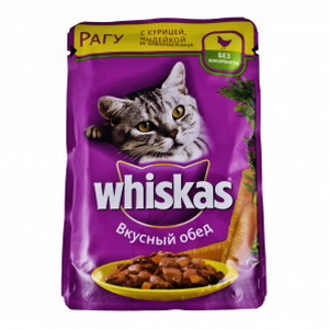 5000159425124 - Полнорационный консервированный корм "Whiskas" Для взрослых кошек, вкусный обед, рагу с курицей, индейкой и овощами , 100г