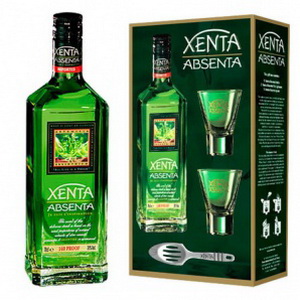8003230001160 - Абсент "Xenta" подарочная упаковка +2 рюмки +ложка 0.7л