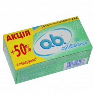 3574660460988 — Тампоны "o.b." optiBalance, Normal, 3 капли, 16 шт.