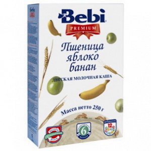 3838600054560 - Детская молочная каша Bebi Premium пшеница, яблоко, банан 250 г