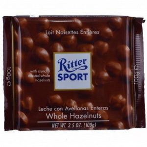 4000417019004 — "RITTER SPORT", Шоколад молочный с цельным лесным орехом, 100г. 