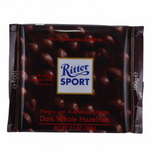 4000417224002 — "RITTER SPORT", Шоколад горький с цельным лесным орехом, 100г. 
