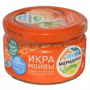 4601132527487 — Икра мойвы соленая в слив. соусе подкопченная 180 г. ст/б Меридиан