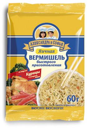 4602298000173 - Александра и Софья. Яичная вермишель быстрого приготовления со вкусом курицы. 60 г 
