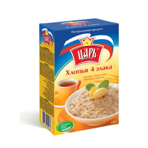 4603134002245 — Хлопья "Царь" 4 злака коробка, 400 г