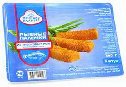 4603260010107 — Рыбные палочки из тресковых рыб "Морскя планета", 300 г (6 штук)
