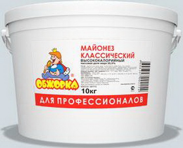4604307002154 — Майонез «Обжорка» Классический, ведро пластик. 10000 г