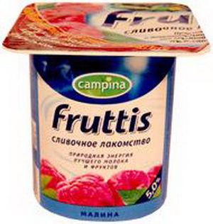 4605627003302 — Йогурт Fruttis сливочное лакомство Campina малина 5,0%, 115г