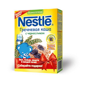 4606272002016 — Каша "Nestle" гречневая безмолочная с черносливом, 200 г.