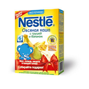 4606272002092 — Молочная овсяная каша "Нестле" с грушей и бананом, с 6 месяцев, 250г.