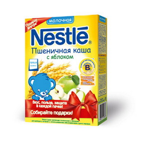 4606272010011 — Молочная пшеничная каша "Nestle" С яблоком, с 5 месяцев, 250г