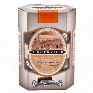 4606720000052 — Шоколадные конфеты Портобело "А. Коркунов" из молочного шоколада с дробленым лесным орехом, 150г