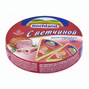 4607004890024 — Сыр плавленный нежный "Hоchland" с ветчиной 8 сырков, 140 г.