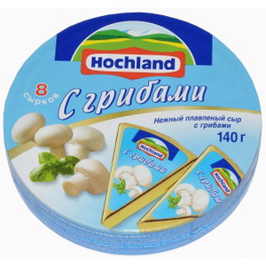 4607004890055 — Сыр плавленный нежный "Hоchland" с грибами 8 сырков, 140 г.