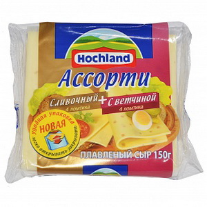 4607004890543 — Сыр плавленный "Hochland" с ветчиной (4 ломтика), 150 г