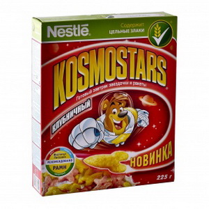 4607006370449 — Готовый завтрак Kosmostars. Хрустящие звездочки клубника с молоком "Nestle", 225г