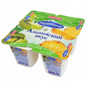 4607014270229 — Продукт растительно-молочный йогуртный "Alpenland" Ананас, 0, 3 % жирности, 95г.
