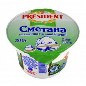 4607022661163 — Сметана "Президент" 20% пл/стакан 200г