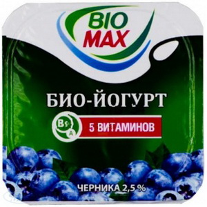 4607025391111 — Биойогурт "BIO MAX 5 витаминов+черника"; 2,5%, 125x4г.
