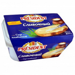 4607037120518 — Сыр плавленый "Президент" Сливочный Лодочка 400г