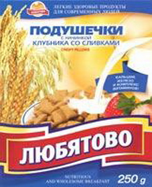 4607064320424 — Полноценные готовые завтраки "Подушечки с начинкой клубника со сливками" Любятово, 250 г.