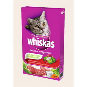 4607065003234 — Корм для кошек "Whiskas" подушечки со сметаной и оващами Говядина+ягненок+кролик 350г