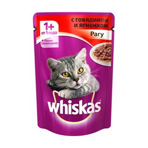 4607065003999 — Консервы для кошек "Whiskas" 1+ Рагу Говядина+ягненок 85г