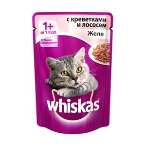 4607065004156 — Консервы для кошек "Whiskas" 1+ Желе Креветки+лосось 85г