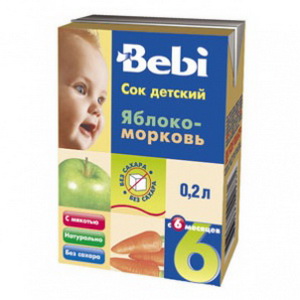 4607067092885 — Сок "Bebi" яблочно-морковный т/п 200мл (от 6 месяцев)