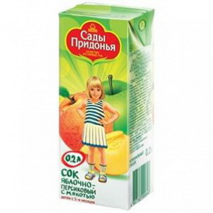 4607163090648 — Сок яблочно - персиковый с мякотью "Сады придонья" 0,2л