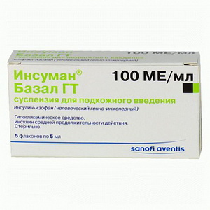 4670004410219 — Инсуман Базал Гт, суспензия для подкожного введения 100Ме/мл 3Мл 5 шт