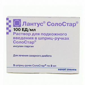 4670004410301 — Лантус Солостар, шприц-ручка 100Ед/мл 3Мл 5шт