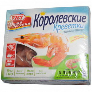4770190045506 — Креветки "Vici" Королевские варено-мороженные нечищенные (картон) 500г