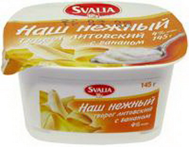 4770275046633 — Творог наш нежный литовский "Svalia" с бананом 4%, 145г