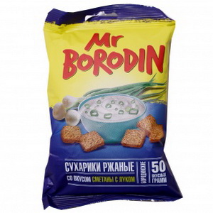 4815105002639 — Сухарики "Mr Borodin" Сметана+лук ржаные  50г