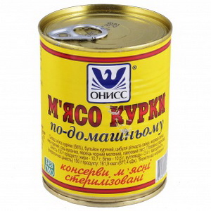 4820007992148 — Консервы Онисс Мясо курицы по домашнему ж/б 350 г. ключ