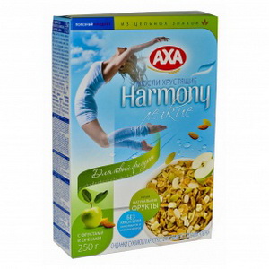 4820008124142 — Мюсли "AXA" Harmony Лёгкие мёд+фрукты+орехи 250г